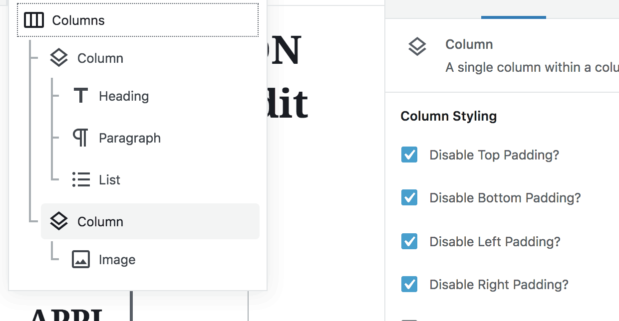 Disable all column padding