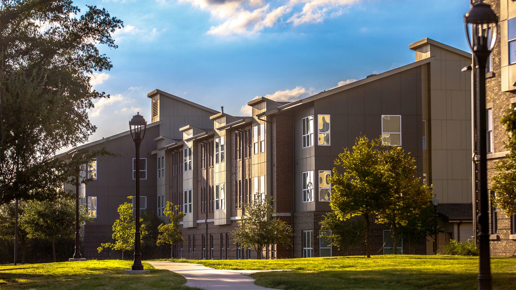 The outside of a dorm on campus.