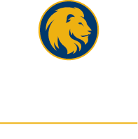 Unit logo three-line with lion in the center example for dark background.