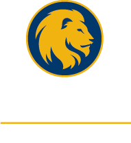 Unit logo for department one-line with lion in the center example for dark background.