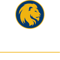 Unit logo two-line with lion in the center example for dark background.