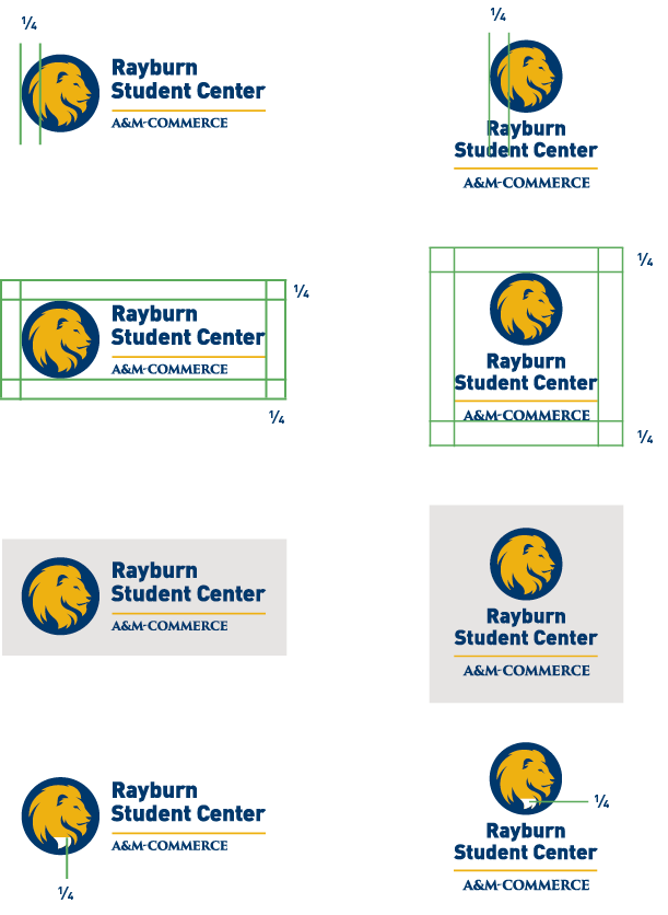 Visual examples of clear space instructions for logos.