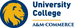 University logo with gold line shorter than the length of East Texas A&M.