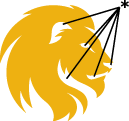 Gold lion on white background.