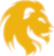 Gold lion head with lack of definition.