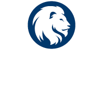 Unit logo for department one-color with lion in the center example for dark background.