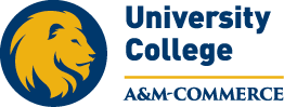 University logo with gold line the same length of East Texas A&M.