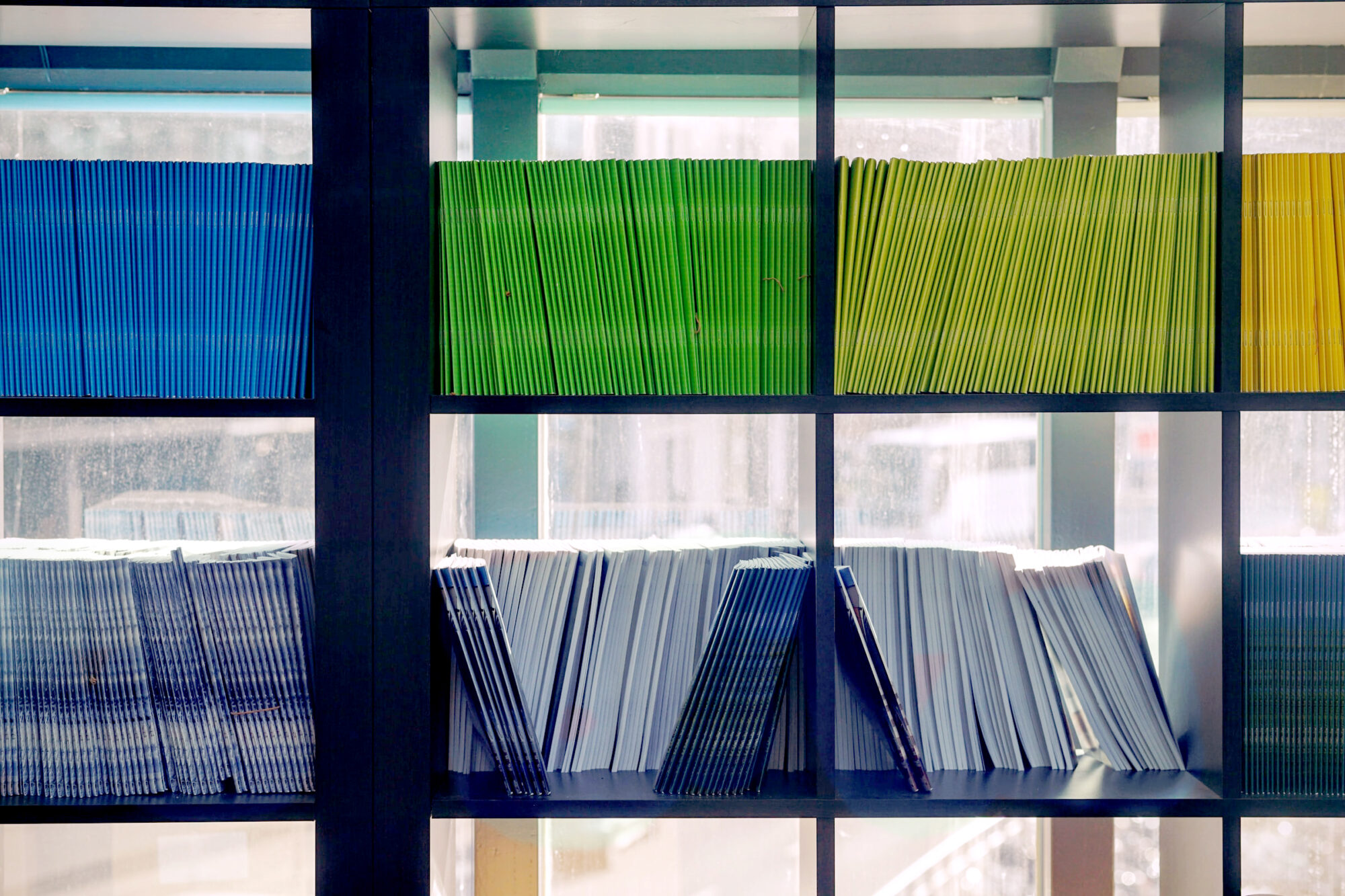 Shelves full of books and documents.