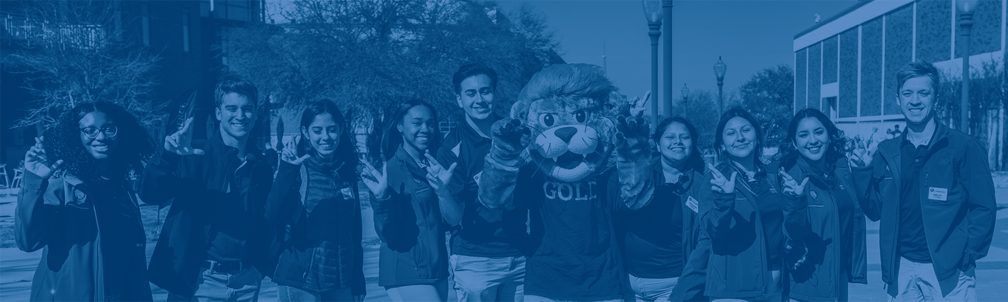 Our Lion Ambassadors with Lucky, East Texas A&M's mascot
