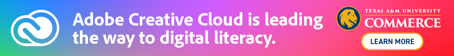 Text: Adobe Creative Cloud is leading the way to digital literacy. Learn More.