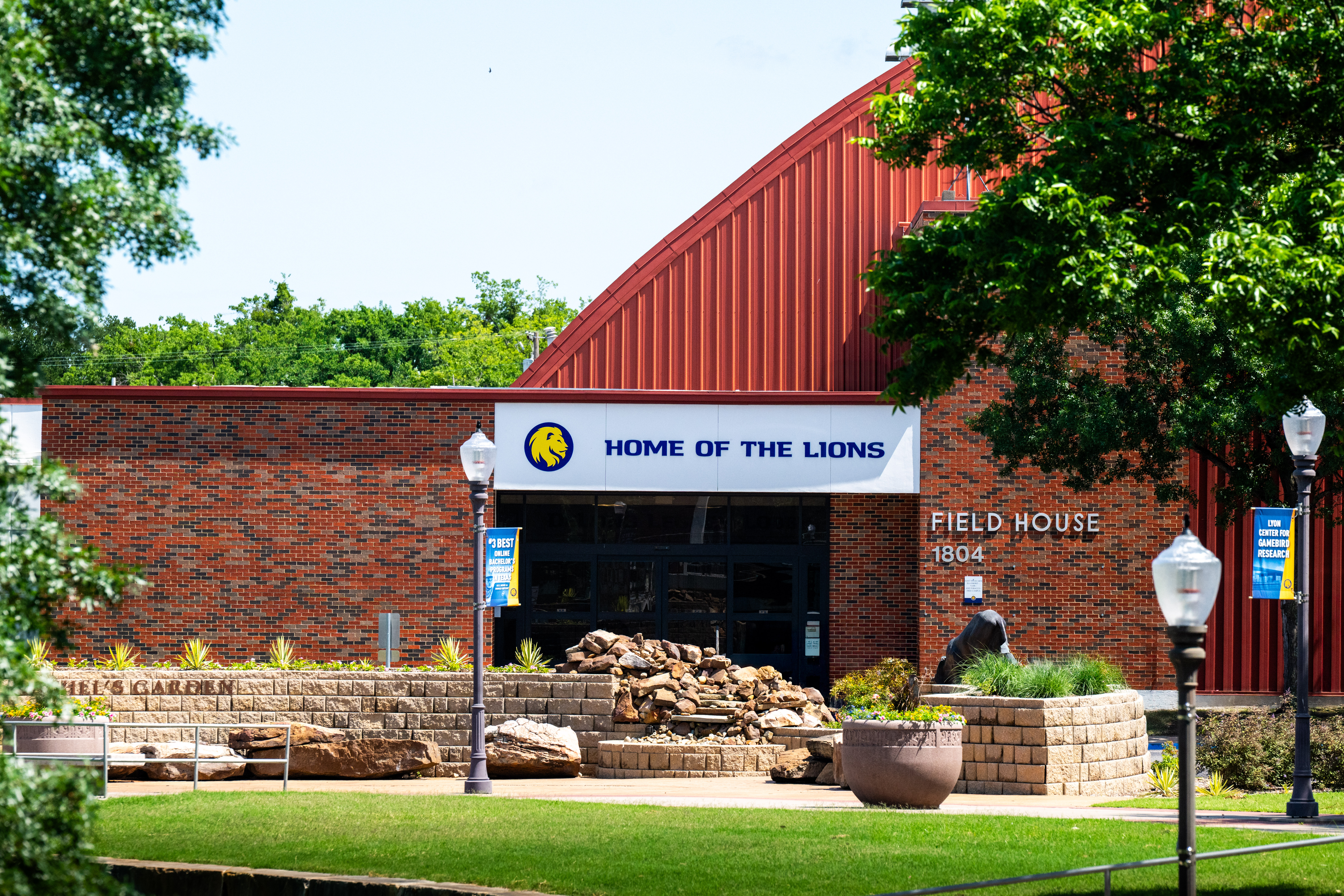A large gymnasium on a college campus.
