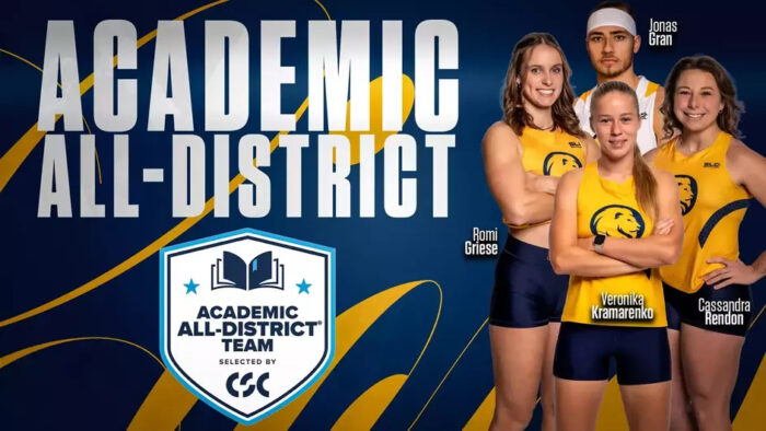 A graphic showing four academic all-american student athletes.