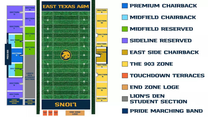 The seating chart for Lion Football in 2025